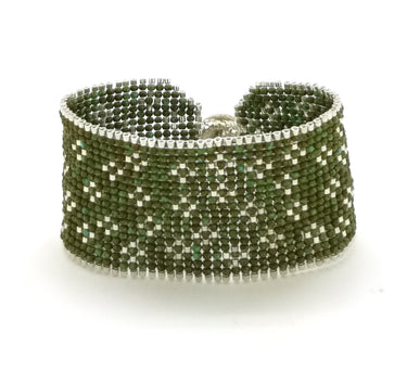 Brazalete Telar Plata Grueso Miniflor Turquesa T